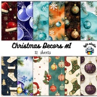 12 Sheets 8x8 Christmas Decors Print by byte studio | Premium Paper Craft Junk Journal Stationery