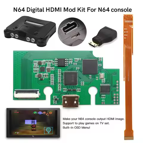 Hispeedido N64 Digital HDMI Mod HD Kits AV to HDMI PCB Adapter Converter Play Games on TV For N64 Ga