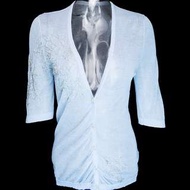 國際知名設計師品牌Robyn Hung洪英妮淺藍色串珠花朵5分袖針織外套 M號