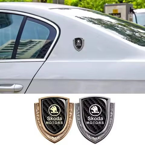 Carbon Fiber Car Logo Badge Emblem for Skoda Logo Octavia A7 Superb 2 Fabia Rapid Yeti Kodiaq Kamiq 