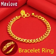 [2 In 1 Set] 916 Gold Ladies Bracelet Ring Jewelry Set Gold 916 Bracelet for Women Chain