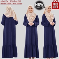 Terkini Abaya – Muslimah Modern Ruffle Bottom Jubah Abaya Dress - Embroidery Cey Crepe