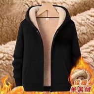 เสื้อสเวตเตอร์มีฮู้ดเสื้อคาร์ดิแกนมีฮู้ดไซส์ใหญ่ทรงหลวมเพิ่มความหนาบุขนเก็บปลายทางล้างสต๊อกเสื้อโค้ท