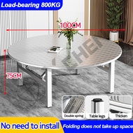 🔥รับน้ำหนักได้ 1000กก🔥XCHENG โต๊ะอาหาร ไม่เป็นสนิม 100% โต๊ะสแตนเลส 304 โต๊ะสแตนเลสกลมพับได้ สแตนเลส