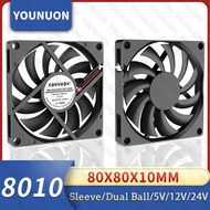 YOUNUON 80MM Fan 5V USB Fan 80x80x10mm 8cm DC 5V 12V 24V 8010 Fan Brushless Cooling Cooler PC Fan Co