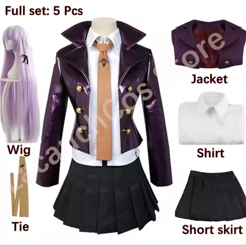 LacauchCos Anime Danganronpa Kyoko Kirigiri Cosplay Costume Dress Set With Women Halloween Wig Short