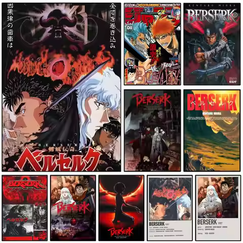 Anime B-Berserk Poster Self-adhesive Art Waterproof Paper Sticker Coffee House Wall Decor