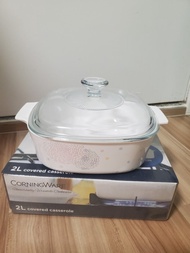 Corningware 2L 玻璃蓋有柄方形砂鍋連盒