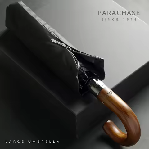 Parachase Wooden Large Umbrella Windproof Strong, UV Protection Sun Umbrella Men, Business Style Gol