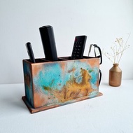 Wood remote control holder Art oxidized aged rustic old copper color remote box