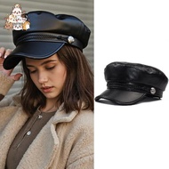 Women Fiddler Cap Newsboy Hat PU Leather Visor Beret Cap