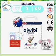 🐨Aiwibi Baby Diaper Tape🐨Large Free 1x Wipes Pack Chlorine Free S Size 60 Pcs 3-6KG(Single Pack)