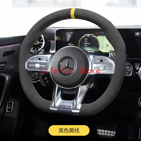 For Benz A35 C43 E53 S63 GLE G63 AMG Steering Wheel Cover DIY Hand Sewn Top Alcantara Suede Car Acce