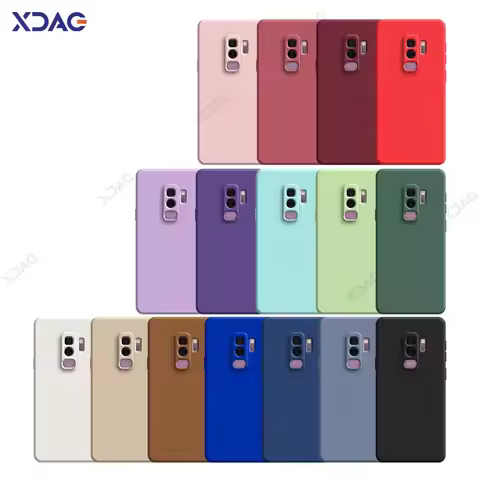 Luxury Original Square Liquid Silicone Cover Case for Samsung Galaxy S9 Plus SamsungS9Plus 360 Soft 