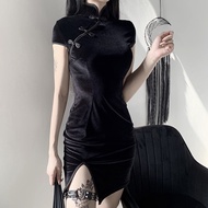 dandelia CNY PREMIUM / DRESS CHEONGSAM VELVET C804 (size S/M/L) / dress wanita / dress velvet / body
