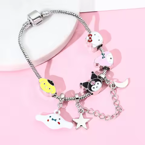 Sanrio Accessories Anime Hello Kitty Melody Kuromi Bead Pendant Fit DIY Women Bracelet Original Jewe