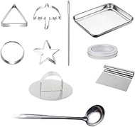 Cabilock Korean Sugar Candy Making Tools, 10pcs Dalgona Candy Kit Cookie Cutter Triangle Star Umbrella Round Candy Mold Cookie Press Plate Ladle Needle Tin Case