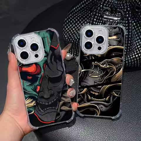 Japanese Art Ghost Oni Mask Case For Samsung Galaxy A17 A37 A57 A07 A56 A26 5G A36 A06 A16 A55 A35 A
