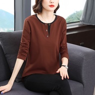 【M-5XL】Plus SIze Women Shirt Fashionable Oversized  Long Sleeve T-Shirt Baju Perempuan Lengan Panjang