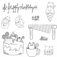 0908h Ice Cream Afternoon Tea Series Cat Cup Seal Cake Dessert Transparent