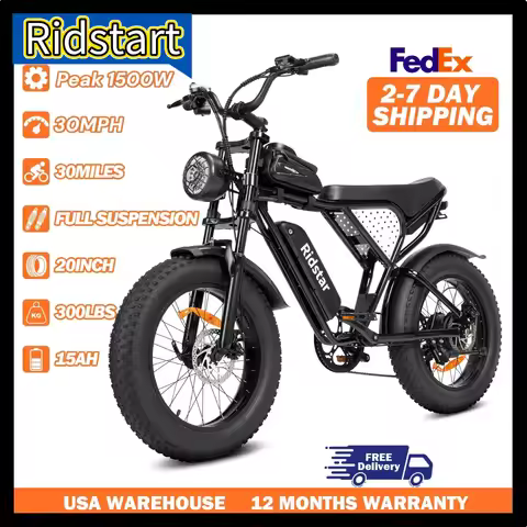 Ridstart Q20Lite Electric Bicycle 1500W Motor 48V15AH Lithium Battery 30MPH Electric Bike 20x4" Fat 