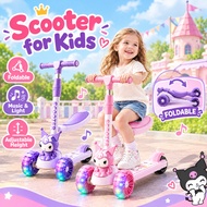 Kids Scooter Foldable Electric with Light Adjustable Height Cartoon Balance Bike Scooter for Kids
