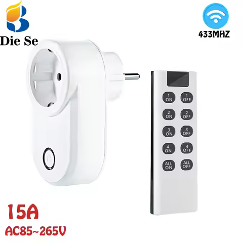 Universal Remote Control Smart Socket EU Plug ,433mhz Transmitter 220V 15A Programmable Electrical O