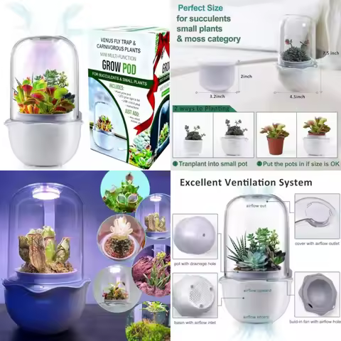 Smart Venus Fly Trap Terrarium Pot with TimerandFan, Plant Terrarium Kit with Grow Light for Carnivo