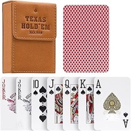 TX GIRL Plastic Playing Cards with Leather Case & Cut Cards Texas Hold'em Casino Poker Red Waterproo