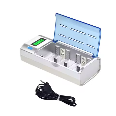 6-Slot LCD Display Smart Battery Charger EU/US Plug for 1.2V NiMH AA/AAA/C/D Size 9V Rechargeable Ba