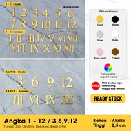 Clock Numbers 1 - 12 Height 2.5 cm - Roman Arial/ -- Acrylic