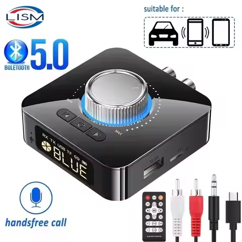 Bluetooth Receiver Transmitter LED BT 5.0 Stereo AUX 3.5mm Jack RCA Handsfree Call TF U-Disk TV Car 