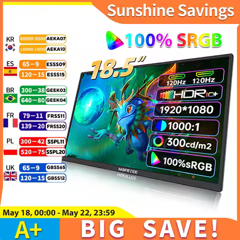 HGFRTEE 18.5inch Portable Monitor ADS-IPS 120Hz RGB100% Extended Display Laptop Second Screen With V