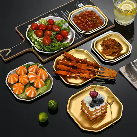Korean Octagon Plate 304 Stainless Steel Commercial Barbecue Plate Snack Plate Gold Brushed Square D