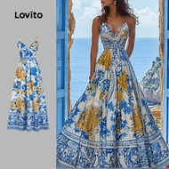 Lovito Boho Dress Zipper Spring/summer Dress for Women LBL32063 Lovito  Gaun Boho Berzip Corak Gaun 