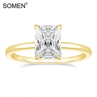 SOMEN 3CT 925 Sterling Silver Engagement Rings Gold Radiant Cut Solitaire Cubic Zirconia CZ Wedding 