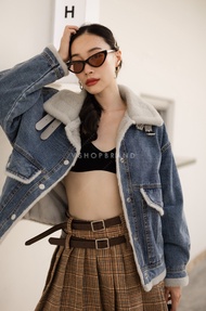 VShop 👉🏻 Jecket ยีนส์แต่งขนเฟอร์ ซับในขน  แจ็คเก็ตยีนส์คลุมกันหนาว กระเป๋าอก 2 ข้าง (สามารถใช้ได้จริ