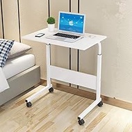 MTFY Rolling Sofa Side Snack Table Portable Laptop Computer Desk Stand with Wheels, Height Adjustable Breakfast TV Tray Bedside Coffee Table, Wood Desktop with Metal Frame (White 31.5" Lx15.7 W)