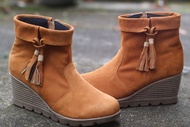 sepatu boot sepatu boots kulit sapi resleting samping cuero wedges marun terlaris