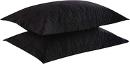 MarCielo 2-Piece Embroidered Pillow Shams, King Decorative Microfiber Pillow Shams Set, King Size (Black)