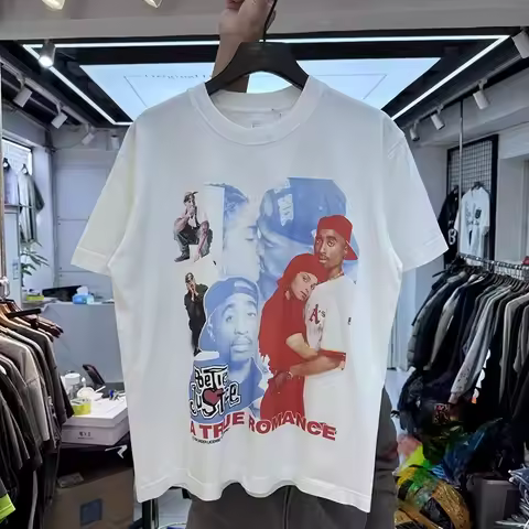 2Pac rapper Tupac portrait print T Shirt Men Women T-shirt Top Tees