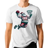 Basketball Santa Claus Dunking Wearing Ugly Sweater Funny Christmas T-Shirt