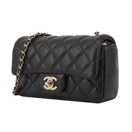 CHANEL 24K新款Mini Flap 經典雙C LOGO 菱格紋小羊皮斜/肩背包(黑色) /平行輸入