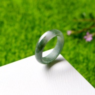 Green Jade Ring With White Plain Shape Size 61-62mm.
