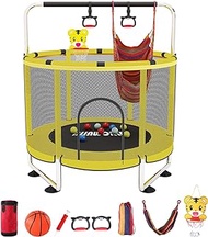 Trampoline for Kids, Adjustable Baby Toddler Trampoline with Basketball Hoop, 440lbs Indoor Outdoor Toddler Trampoline with Enclosure (Yellow-E)
