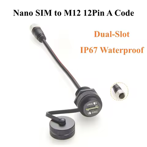 IP67 Dual Nano SIM Card to M12 12Pin A Code Cable Outdoor Flush Panel Mount Nano SIM Extension Cable