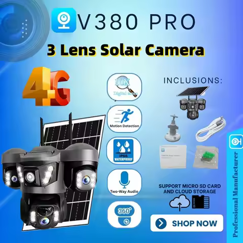 v380pro 15MP 10X Zoom Triple Lens 4G Solar Camera Outdoor CCTV PIR Motion Detection Triple Screen Se