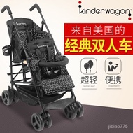 WJkinderwagon Twin Two-Child Baby Stroller Double-Person Baby Stroller Lightweight Folding Umbrella Cart VSFE