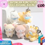 GANTUNGAN RILAKKUMA BEAR FUR RESIN KEYCHAIN CUTE CAT FUR UNIQUE CUTE BEAR CAT RESIN FUR KEYCHAIN LOT
