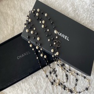Chanel 黑白珍珠黑色雙C長項鍊